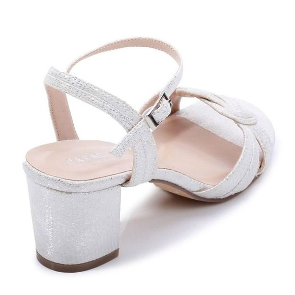 (1522) Paradox London Henrika Silver Glitter Suede Mid Block Heel Sandal Size 9 - Picture 3 of 5